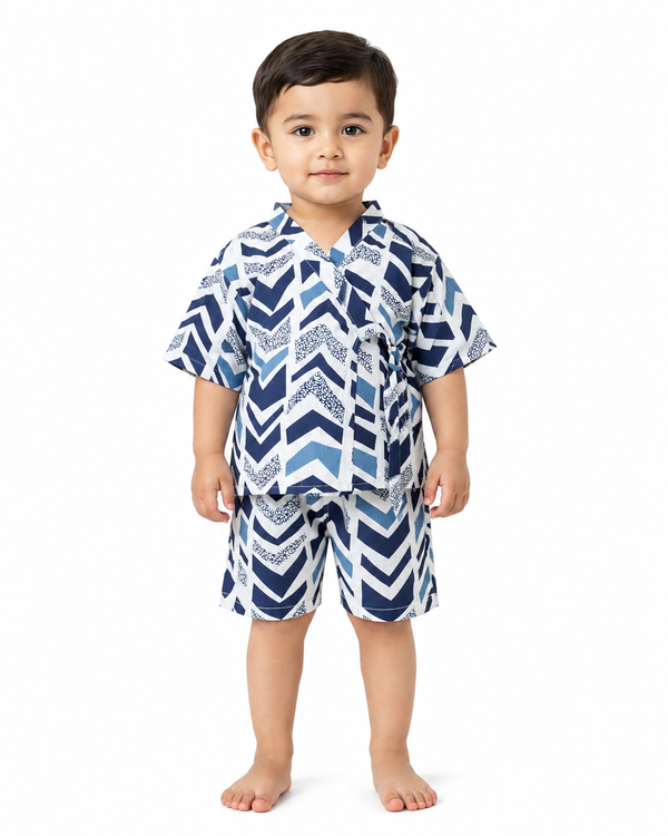 Cotton Kimono Set — Indigo Chevron