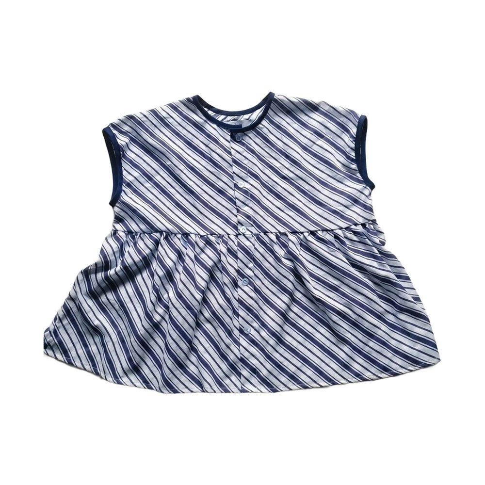 Little Twirl cotton short dress for kids in navy stripe hand block print