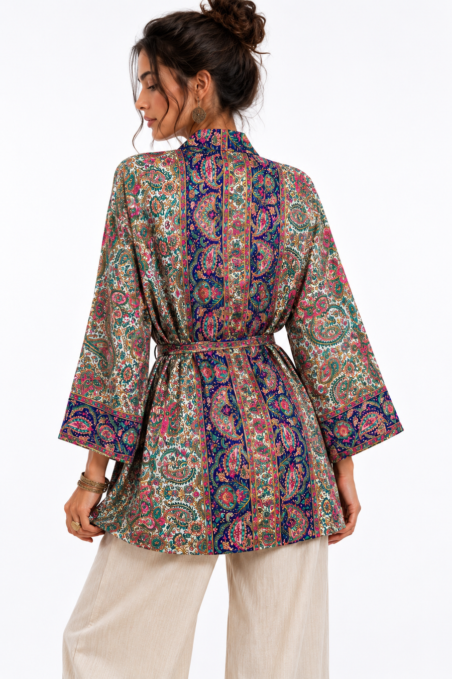 Kabira Royal Paisley Satin Silk Kimono Top