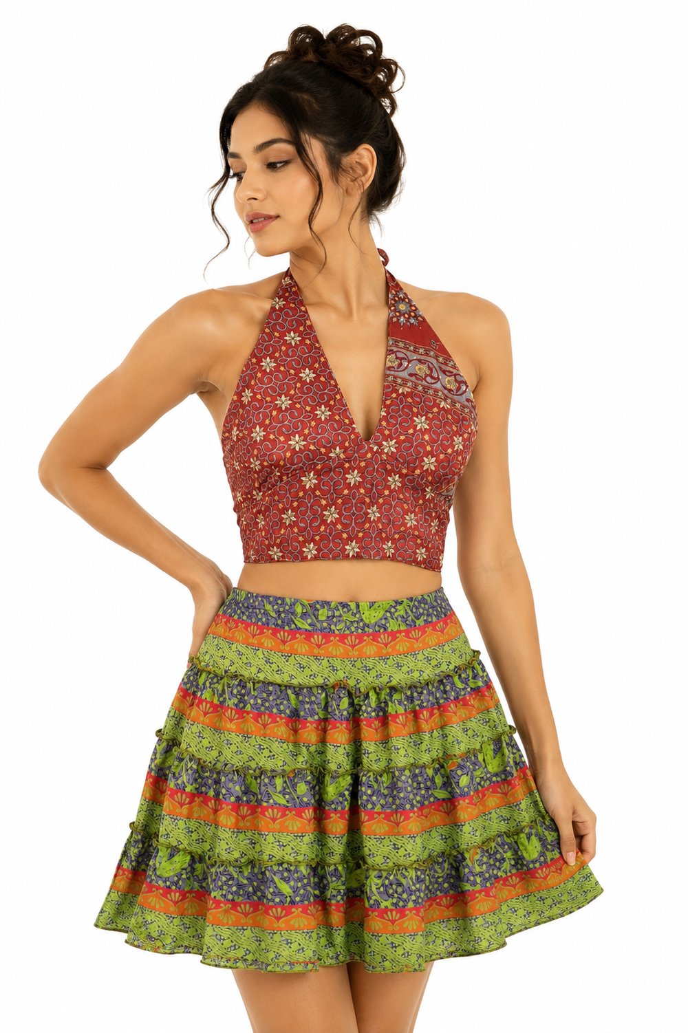 Kabira Crimson Boho Satin Halter Top
