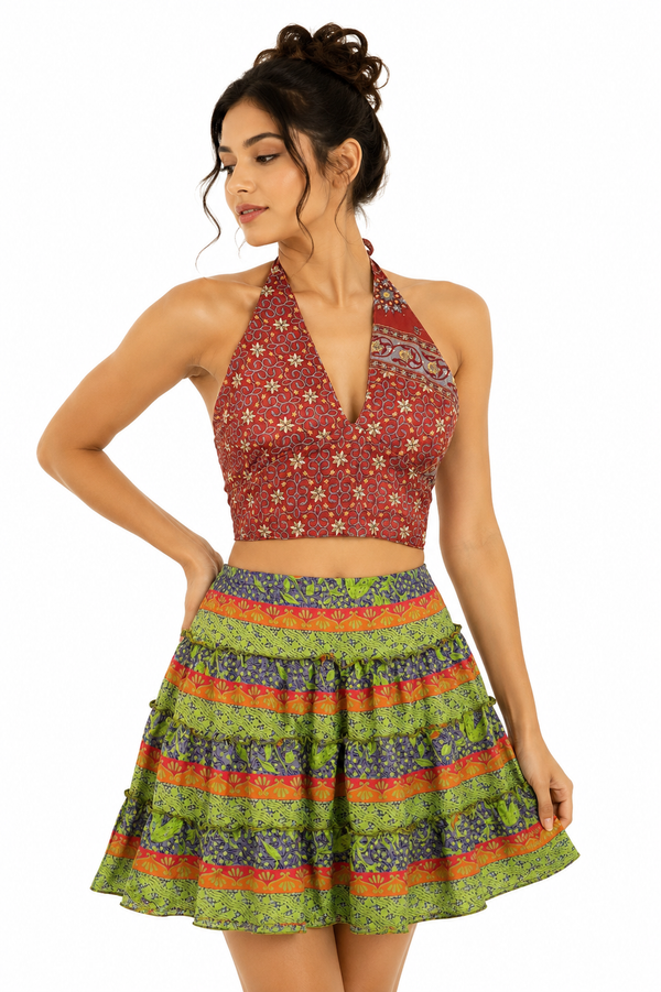 Kabira Crimson Boho Satin Halter Top