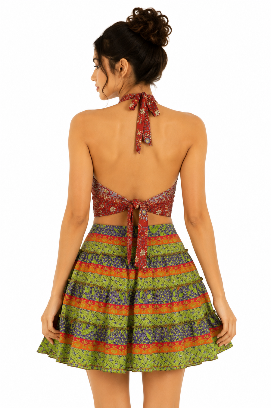 Kabira Crimson Boho Satin Halter Top