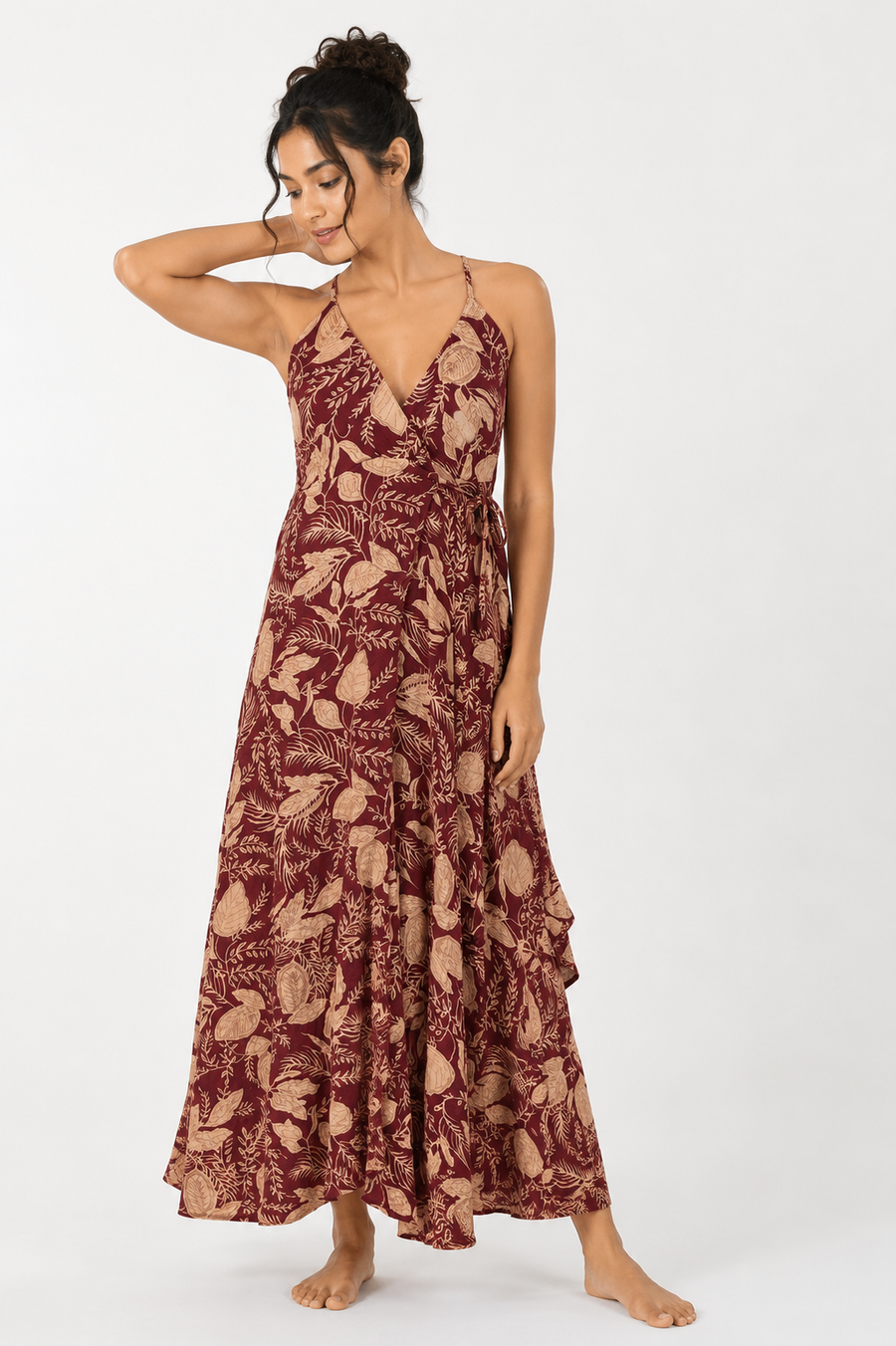 Kabira Rust Bloom Wrap Maxi Dress