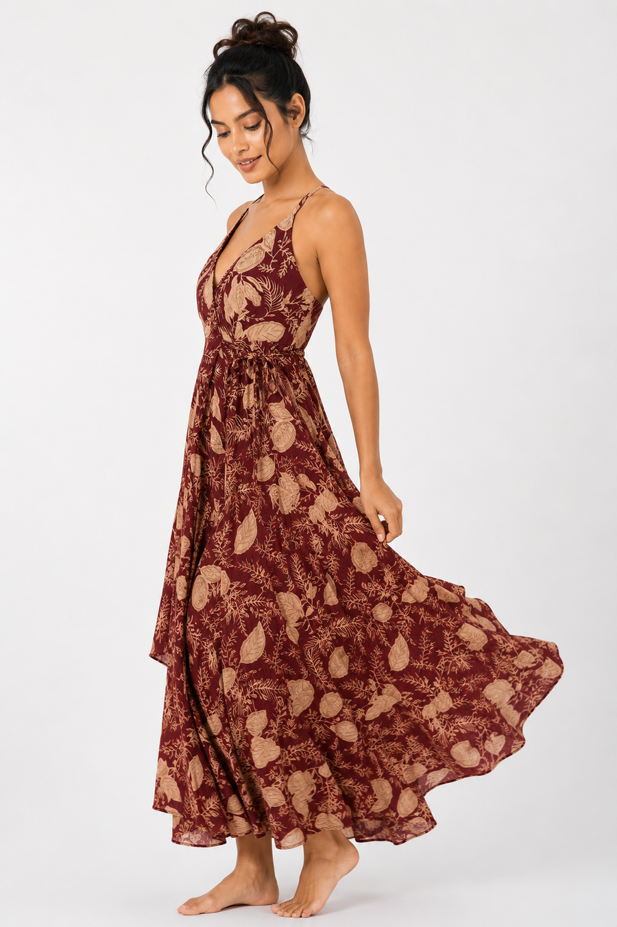 Kabira Rust Bloom Wrap Maxi Dress