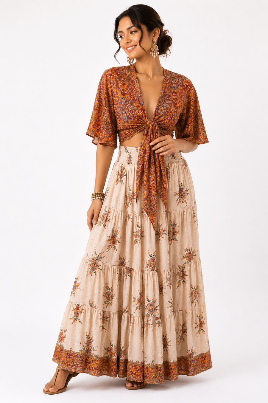 Boho Floral Tie-Front Top
