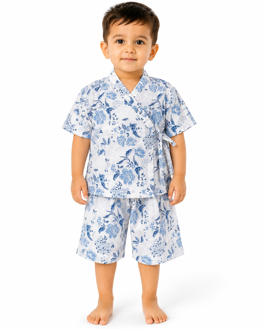 Cotton Kimono Set — Blue Floral