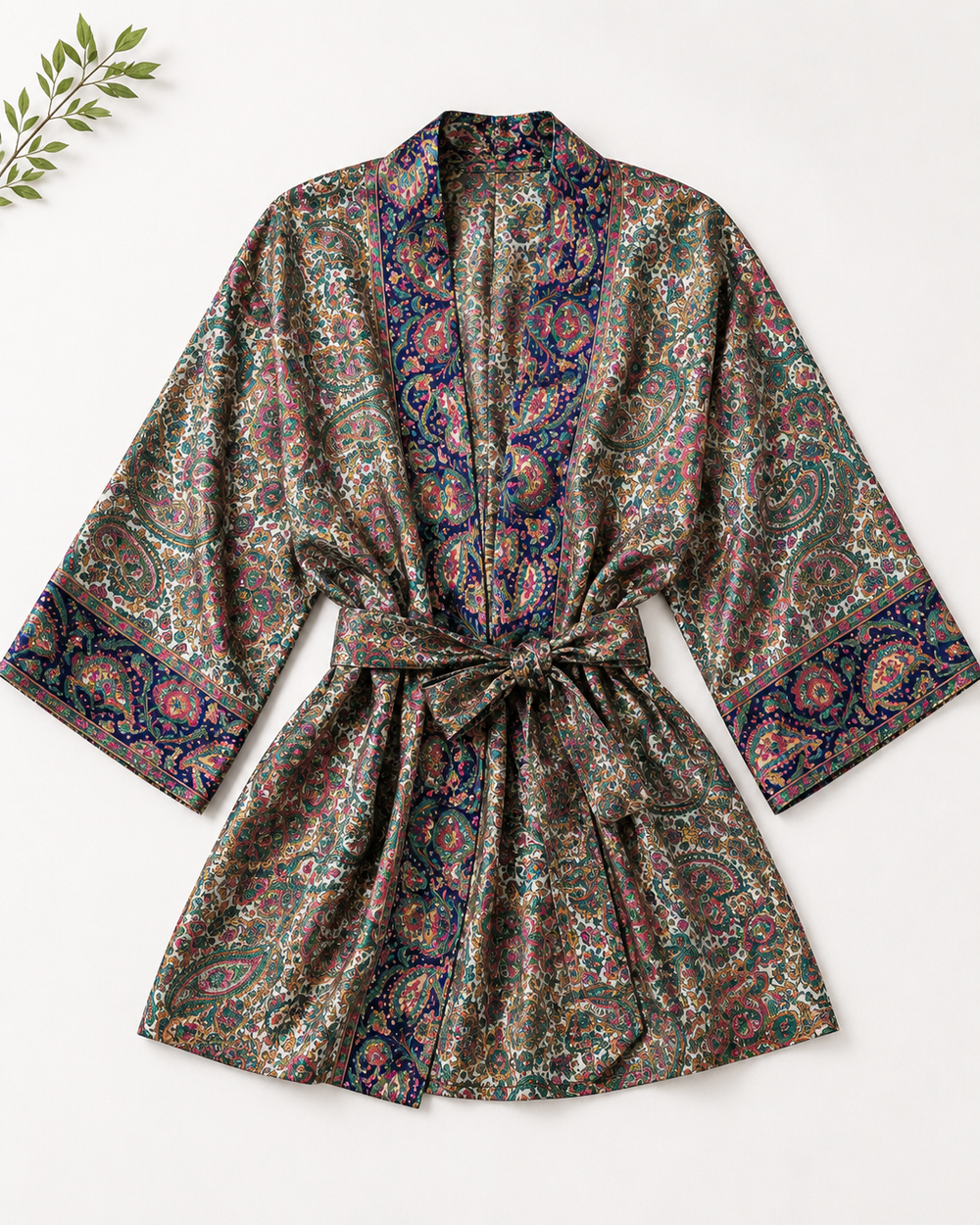 Kabira Royal Paisley Satin Silk Kimono Top