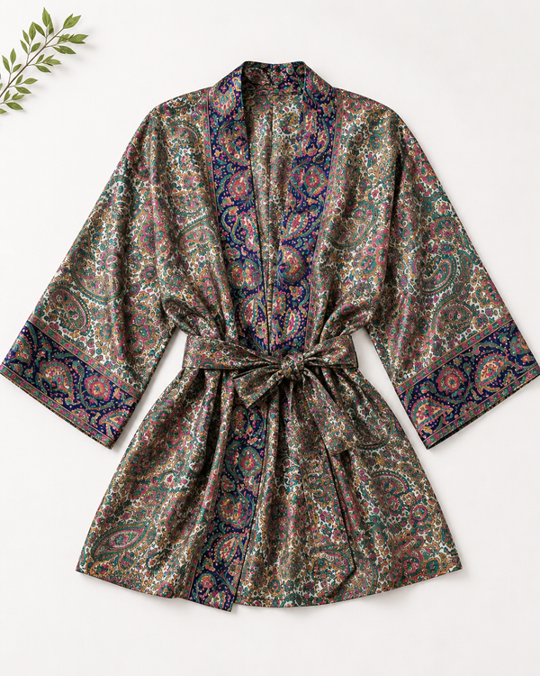Kabira Royal Paisley Satin Silk Kimono Top