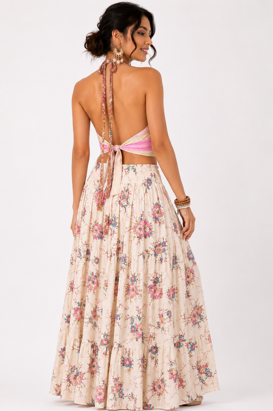 Kabira Blossom Satin Silk Halter Top