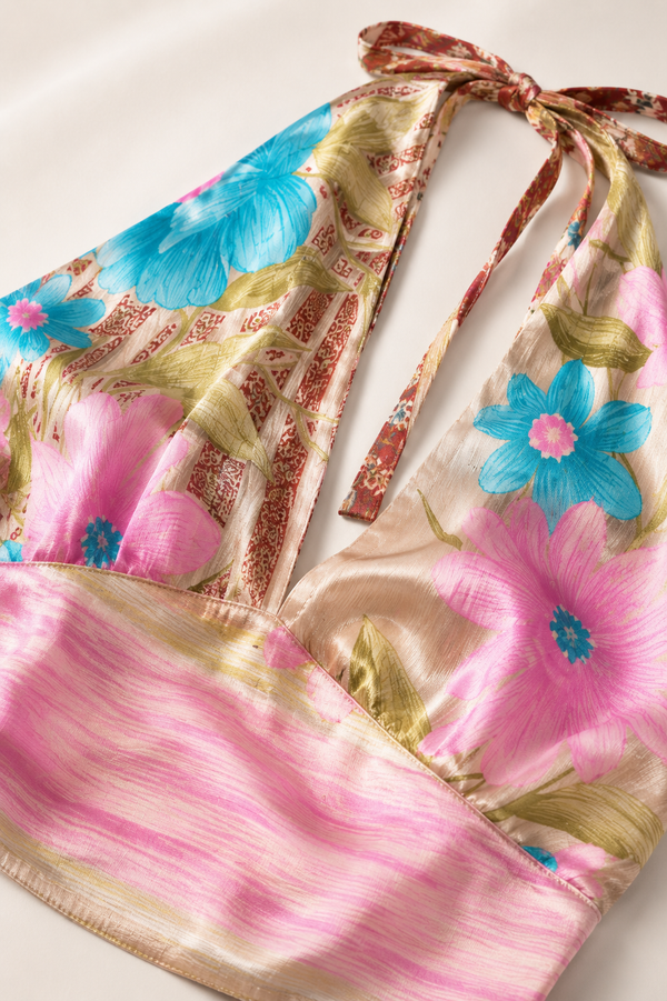 Kabira Blossom Satin Silk Halter Top