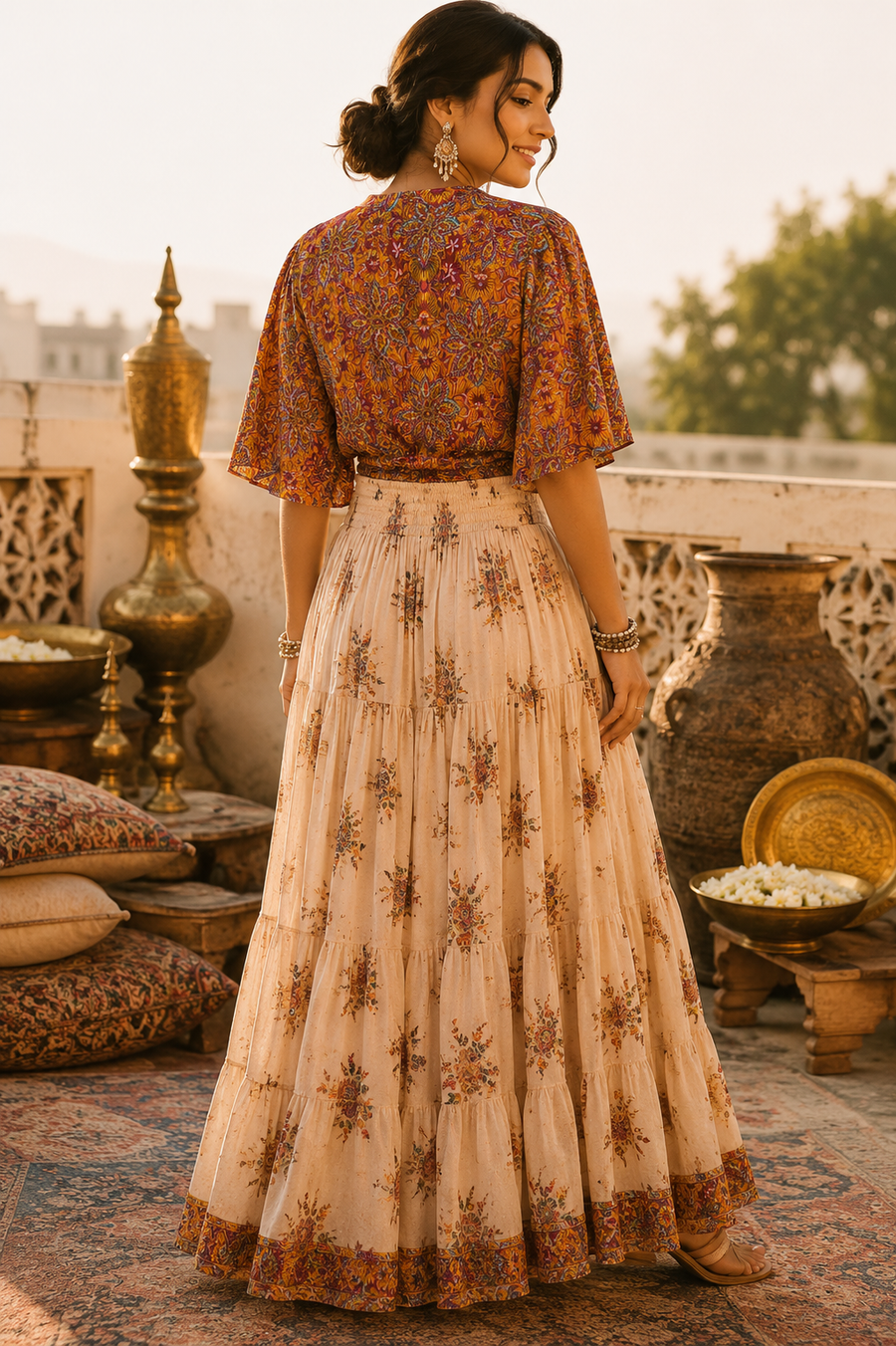 Boho Floral Tie-Front Top