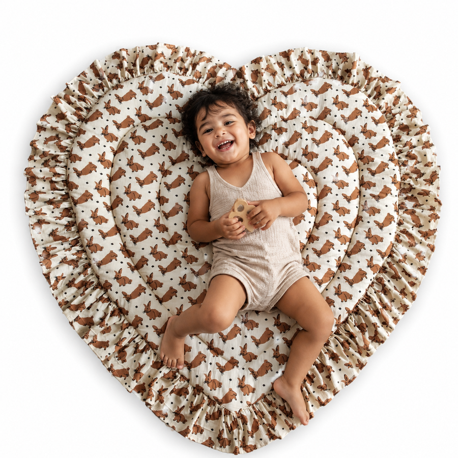 Heart Quilted Baby Mat — Woodland Bunny