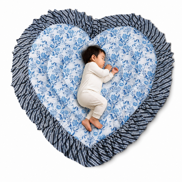 Heart Quilted Baby Mat — Blue Floral