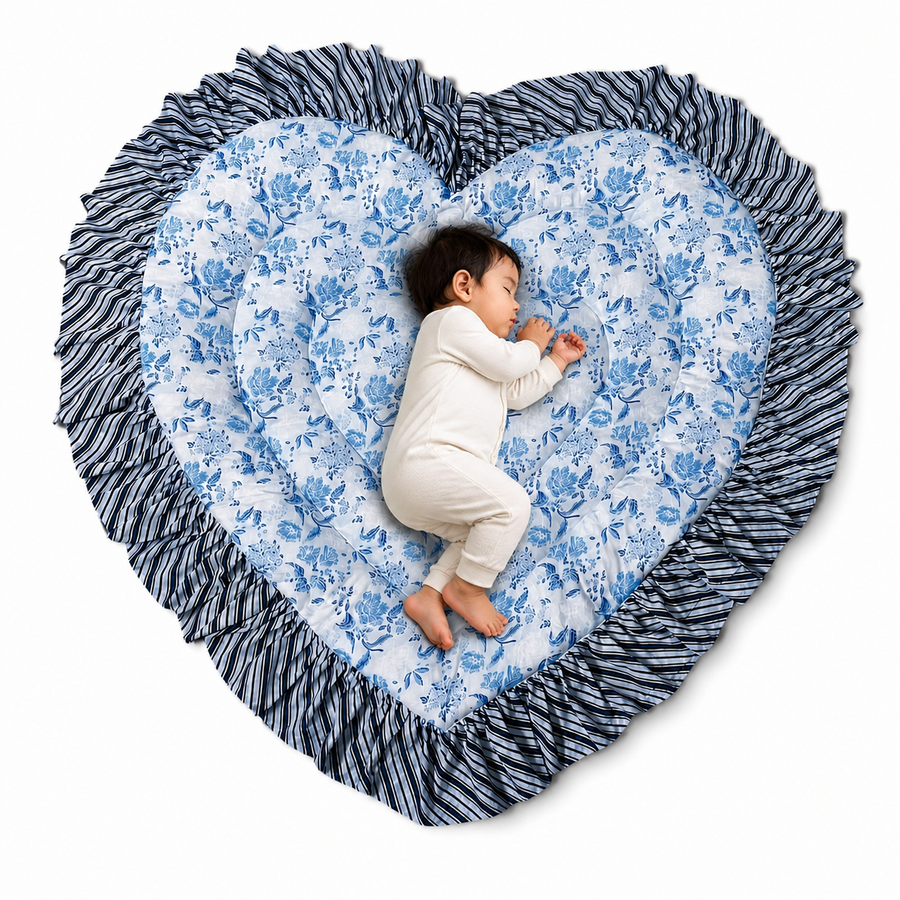 Heart Quilted Baby Mat — Blue Floral