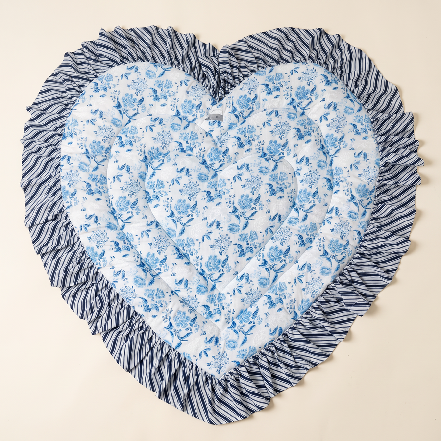 Little Bloom™ Heart Quilted Baby Mat — Blue Floral