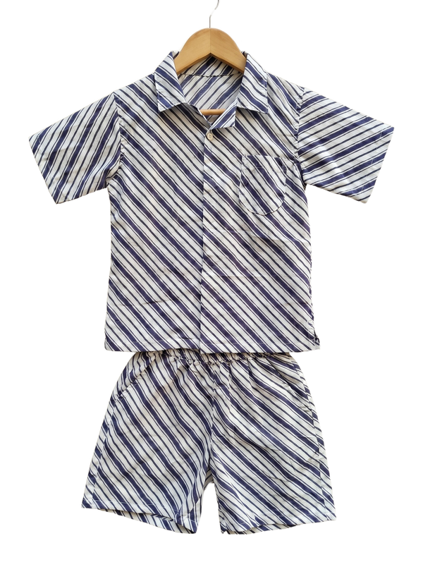 Little Wander Striped Cotton Co-Ord Set, hanging