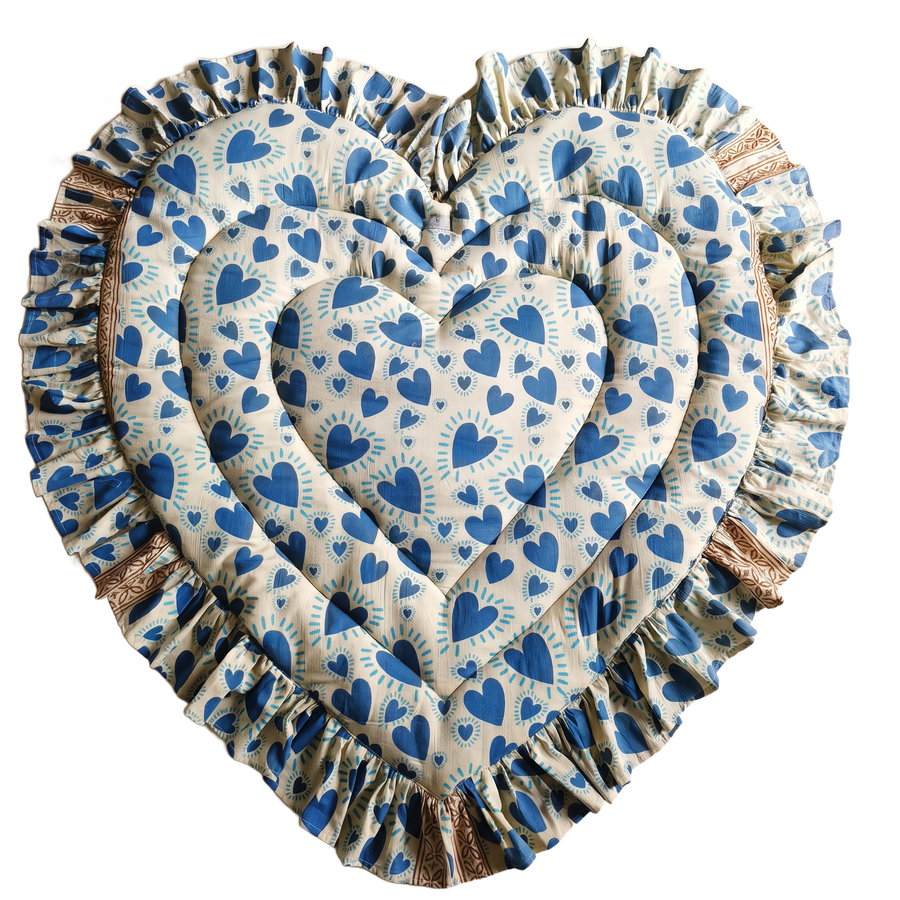 Little Heart Heart Quilted Baby Mat, indigo hearts print, studio shot