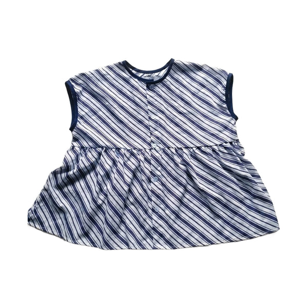 Little Twirl cotton short dress for kids in navy stripe hand block print