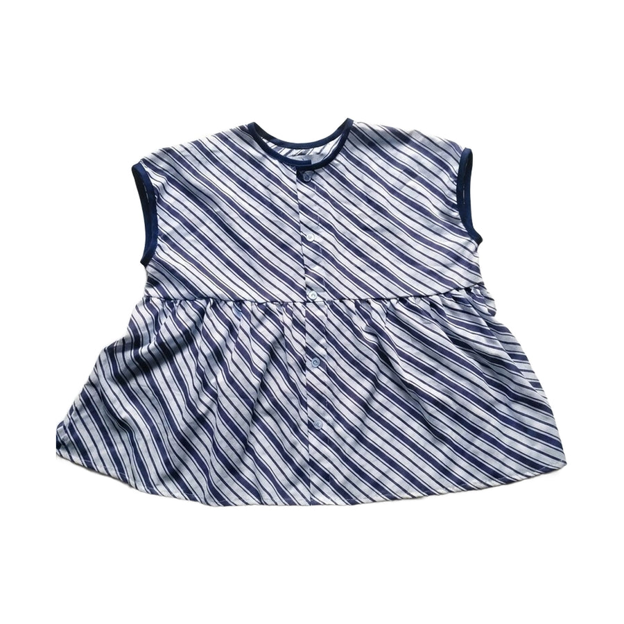 Little Twirl cotton short dress for kids in navy stripe hand block print