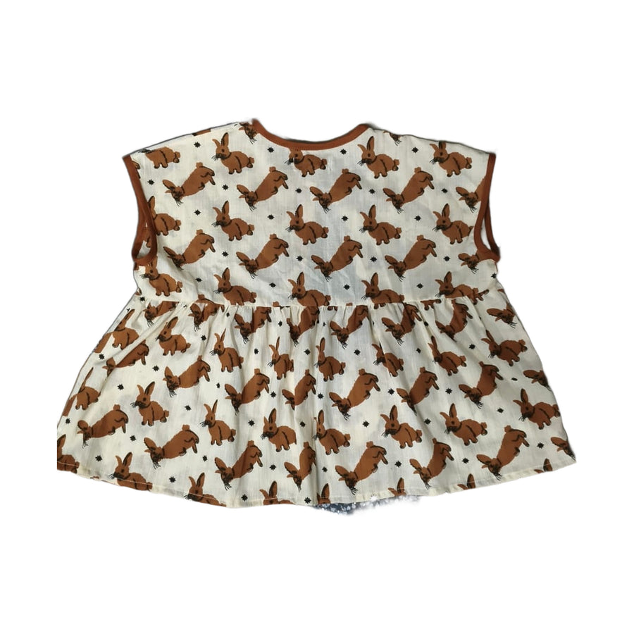 Little Twirl cotton short dress for kids in woodland bunny hand block print