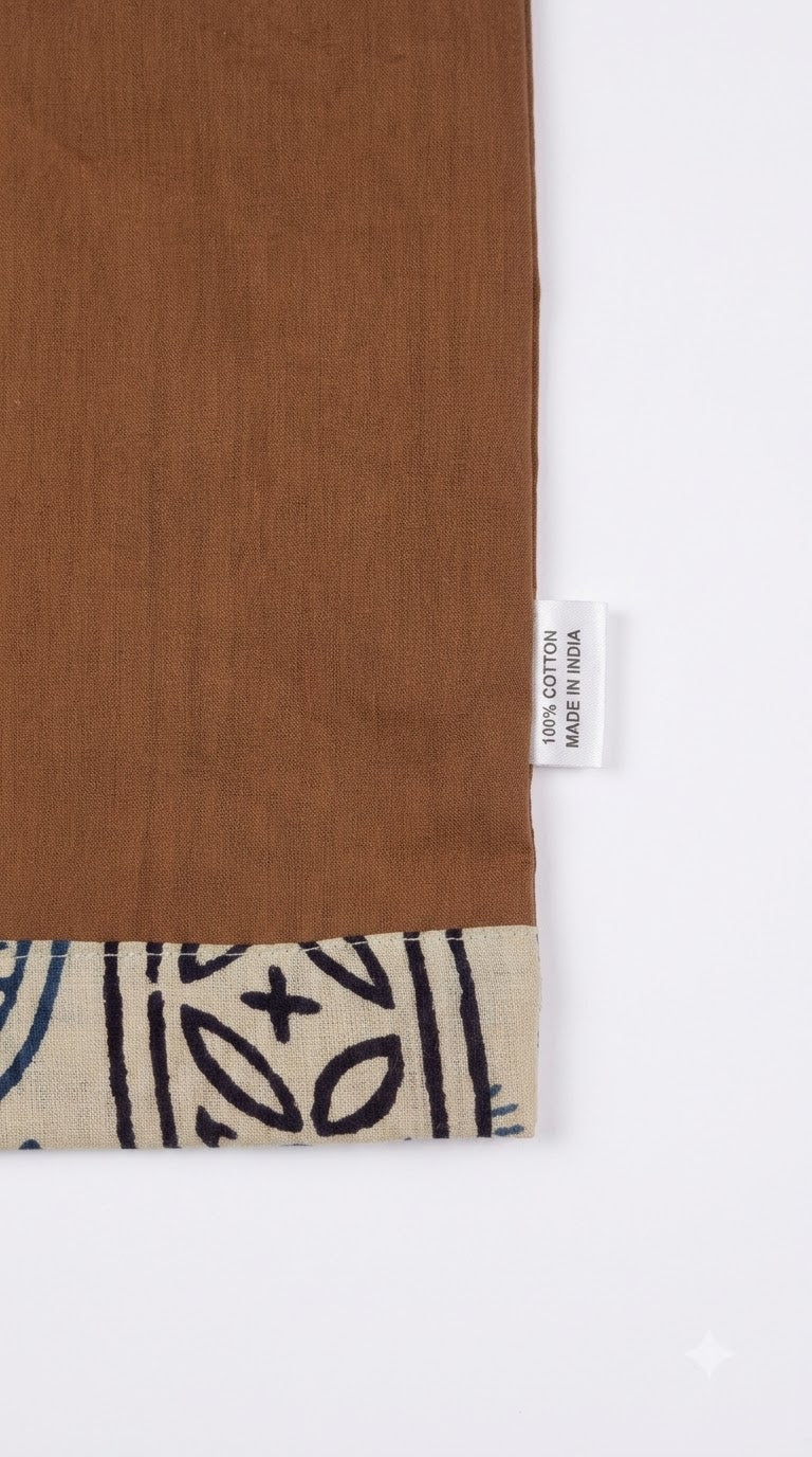 Close view of the cotton fabric and geometric border cuff, 100% cotton made in India